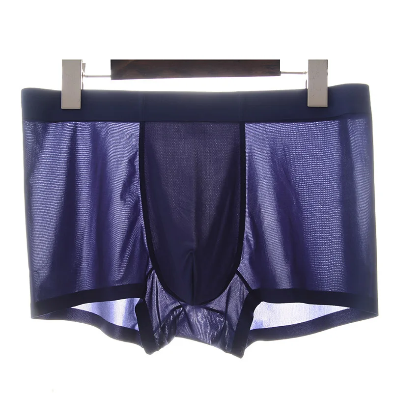 Navy blue IYUNYI мужские боксеры шорты Нижнее белье шелк льда сексуальные кальсоны слипы Ropa интерьерное домашнее нижнее белье мужские Бесшовные трусы-боксеры - Цвет: Navy blue