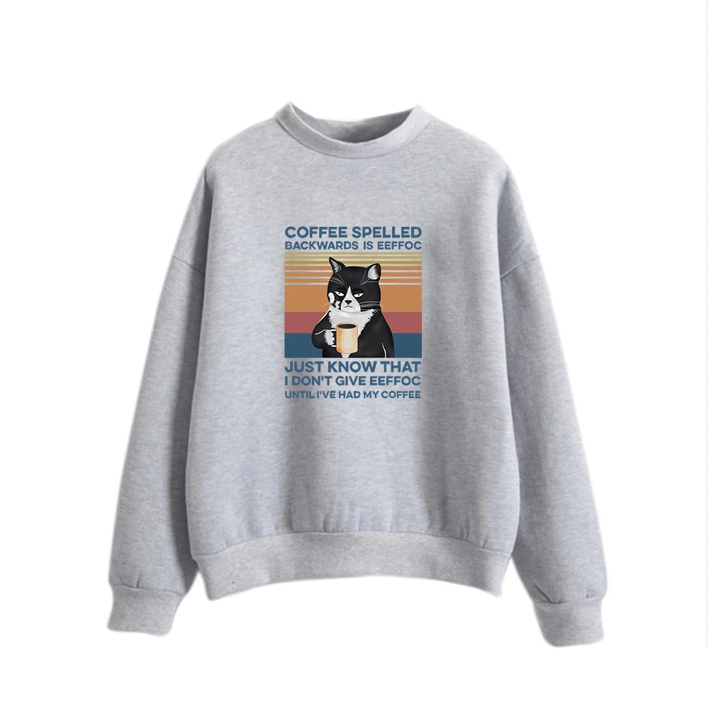 

Coffee Spelled Cat Printed Anime Hoodie Aesthetic Clothing Women's Pullover Kawaii Vintage Oversized Sweatshirt Warm Poleron