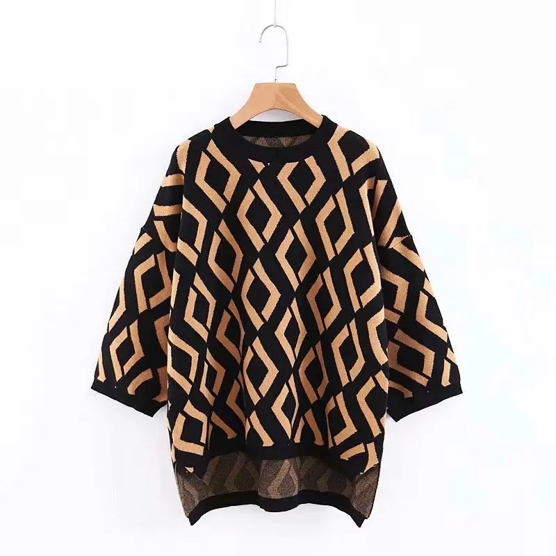 Повседневный женский свитер коричневого цвета весна-осень 2019 новая мода круглый