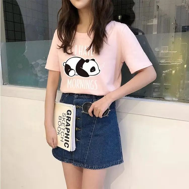 Летние топы с забавным принтом панды женская футболка женские свободная