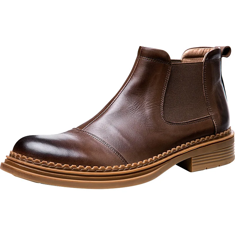 

All-match Cowhide Men Chelsea Boots Mens Short Boots Genuine Leather Combat Boots Spring Autumn Winter British Retro Men Shoes