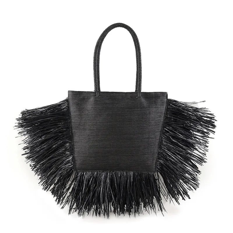 

Tassel raffia large capacity totes designer women woven straw bags luxury wicker lady shoulder bag summer beach handbag