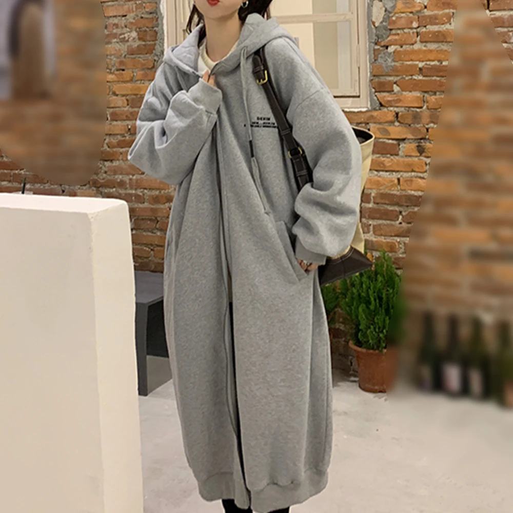

Imitation Cotton 250g Grey Oversize Hoodie Women's Lazy Wind Coat Autumn And Winter Home Travel Clothes Lovely Wind