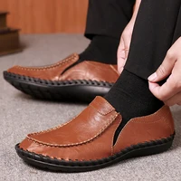 Man New Spring Autumn Fashion Hand-sewn Casual Shoes Hombre Comfy Leather Casual Working Shoe Male Slip-on Leisure Driving Shoes