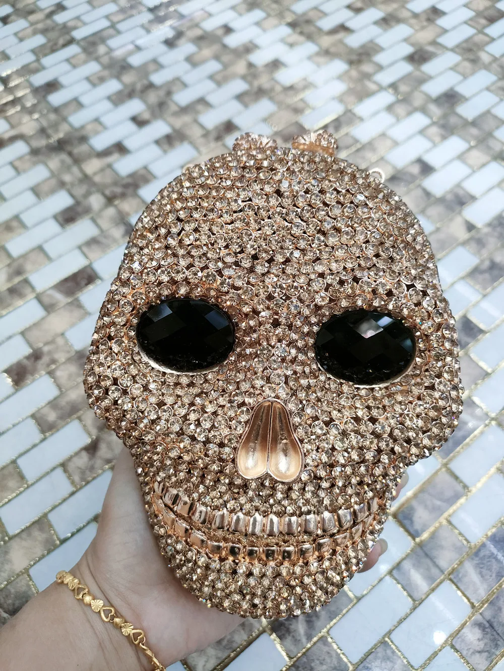 DG  3D Skull Luxury designer's new skeleton evening bag hand bag gold silver grey banquet bag