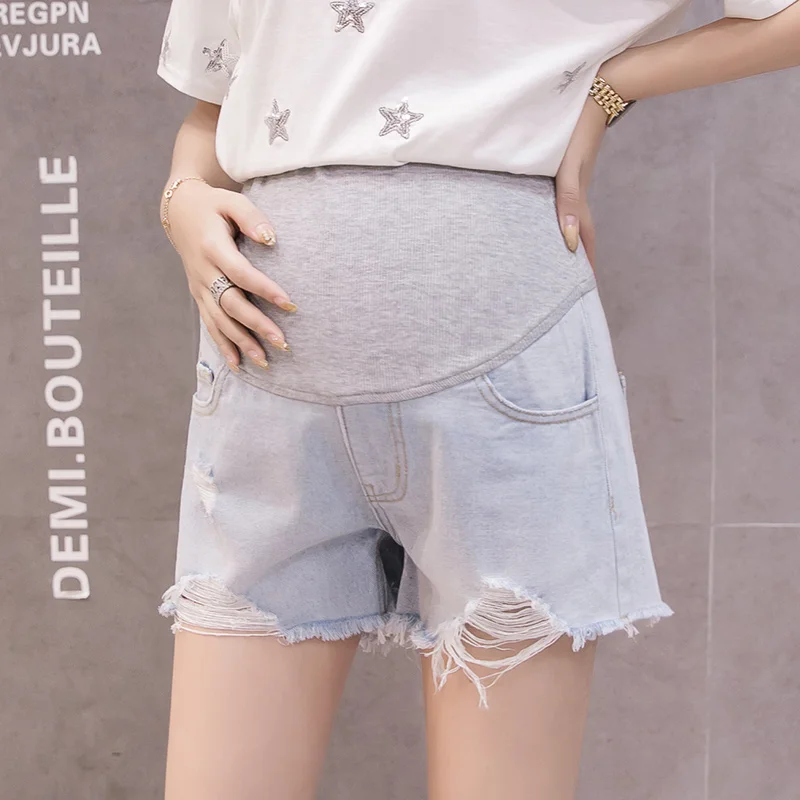 Summer Fashion Denim Maternity Shorts Elastic Waist Belly Short Jeans Clothes for Pregnant Women Hot Ripped Hole Pregnancy