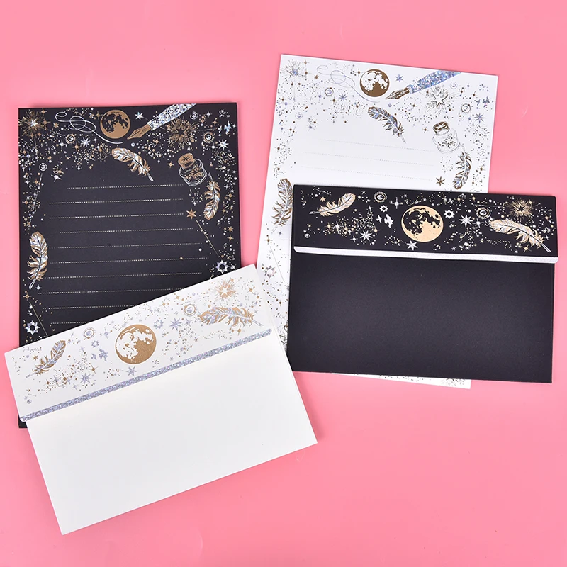 

Vintage Paper Letter High-end Bronzing Starry Moon Blessing Letter with Envelope