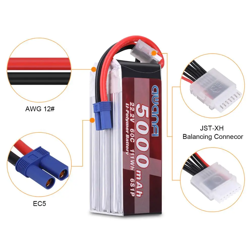 5000 мАч аккумулятор с ру 22 2 V 60C 6S Lipo разъемом EC5 для радиоуправляемого самолета