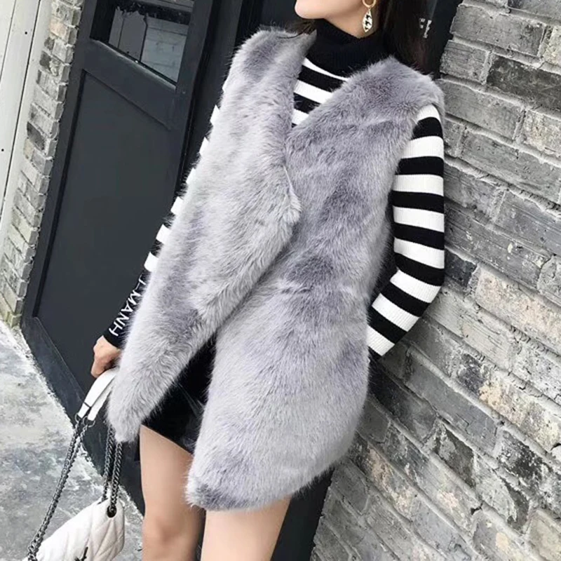 Женский утепленный жилет из искусственного лисьего меха в Корейском стиле |