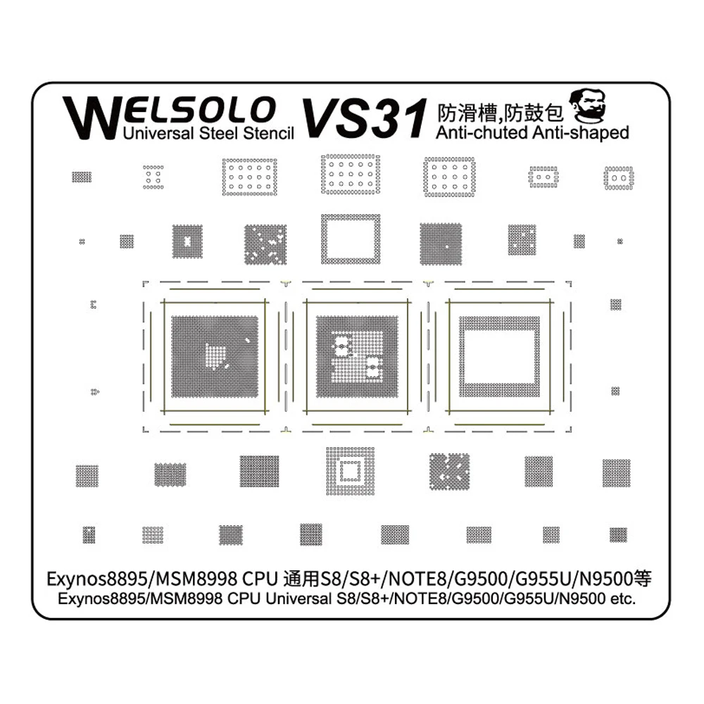 

Mechanic VS Series BGA Reballing Stencil Template Steel Mesh Repair IC Chips CPU Power EMMC Tin Planting Net For Samsung Phone