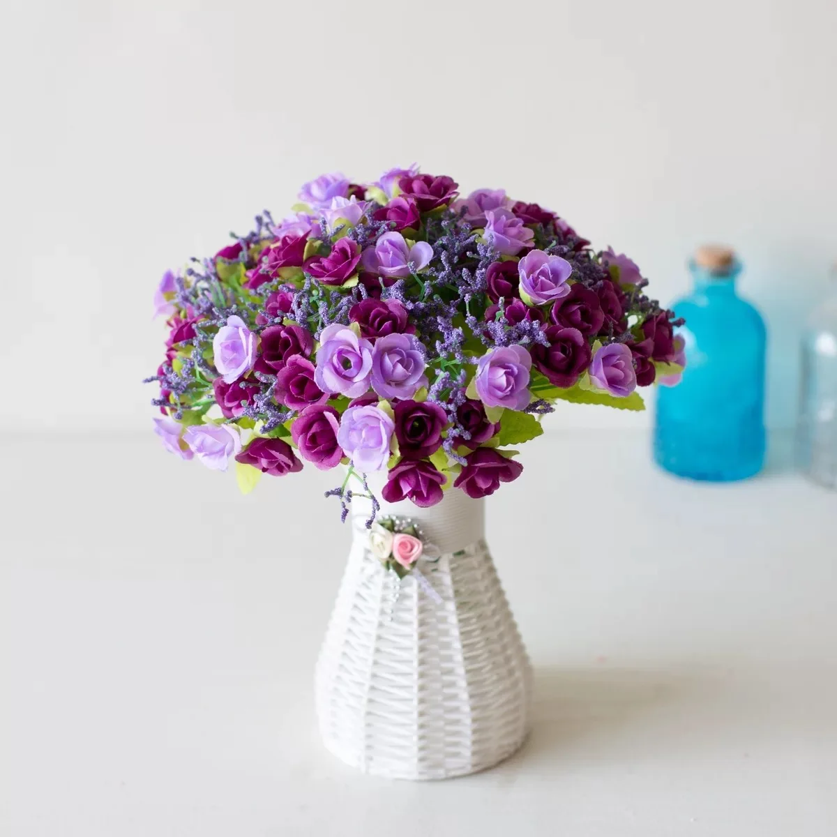 

21 Head Mini Roses Artificial Flower Wedding Scene Layout Flowers Living Room Desk Home Decoration Fake Flower