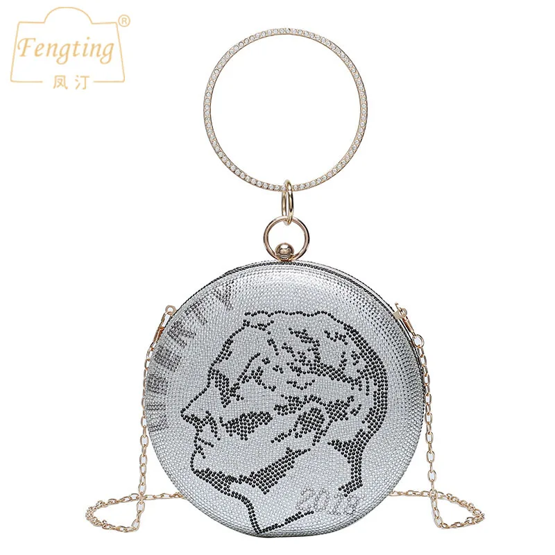 

Мини круговой Серебряный деньги вечерняя сумочка Элегантная Леди бриллиантовый клатч кошелек для женщин Свадебные вечерние цепочкой Сумо...