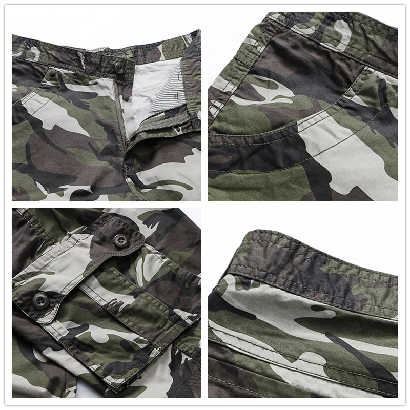 

JDDTON Summer Men's Camouflage Shorts Multi Pocket Military Cargo Loose Homme Knee Length Short Breathable Male Streetwear JE417