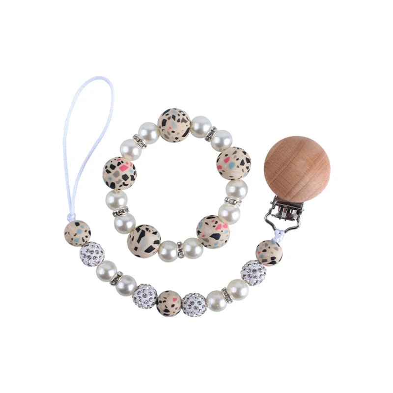 

Creative Leopard Print Baby Pacifier Clip Silicone Beads Teether Bracelet Pacifier Chain Infant Teething Soother