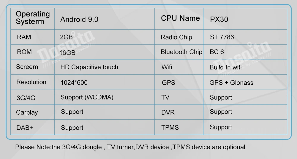 Dasaita " Android 9,0 Автомобильный gps плеер Navi для универсального 2 DIN с 2G+ 16G четырехъядерный автомобильный стерео Мультимедийный без DVD Bluetooth DAB