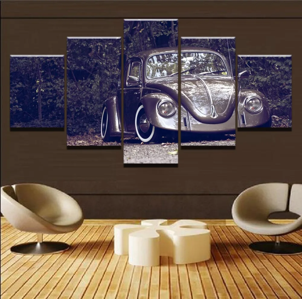 

Modular HD Print Artwork Modern Car Poster Home Decor Wall Art 5 Pieces Beetle Car Cute Landscape Pictures Canvas Painting