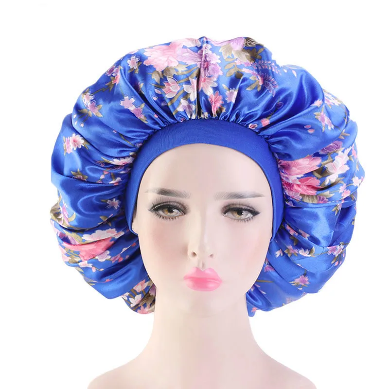 

Large Print Satin Silky Bonnet Sleep Cap Width Elastic Band for Women Solid Color Head Wrap Lady Hair Accessories Wholesale