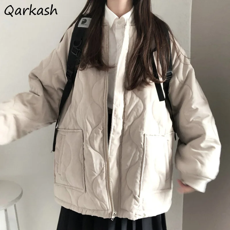 

Короткие стильные женские парки, сохраняющие тепло, свободные куртки на молнии с карманами, подходящие ко всему модные однотонные корейски...
