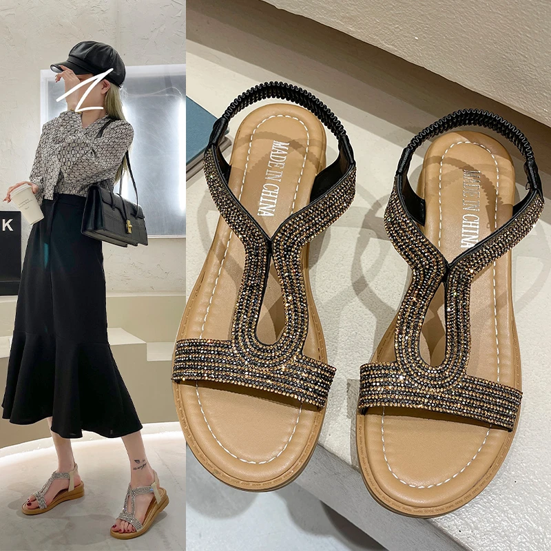 

Женские босоножки со стразами, простые однотонные сандалии, Повседневная Удобная обувь, лето 2021