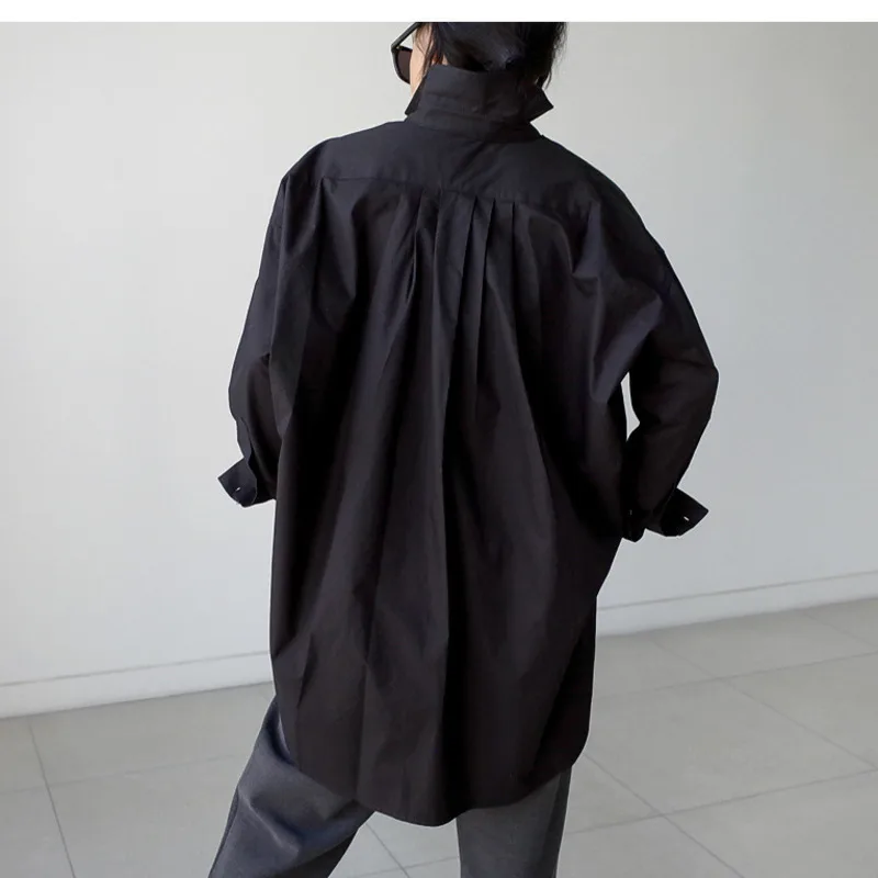 

LANMREM Spring Fashion New Black White Oversize Shirt Women Loose Long Sleeve Solid Color All-match Vintage Tops YH959