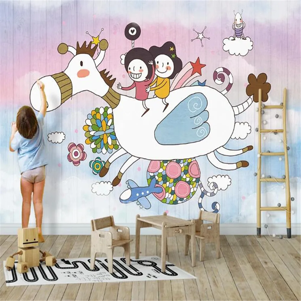 

milofi factory custom wallpaper mural 3D cartoon wood board children's room background wallpaper mural
