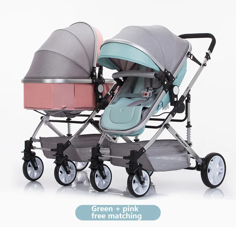 Babyfond легкая двойная коляска с высоким пейзажем, коляска может лежать, ударопрочная, складная, съемная коляска