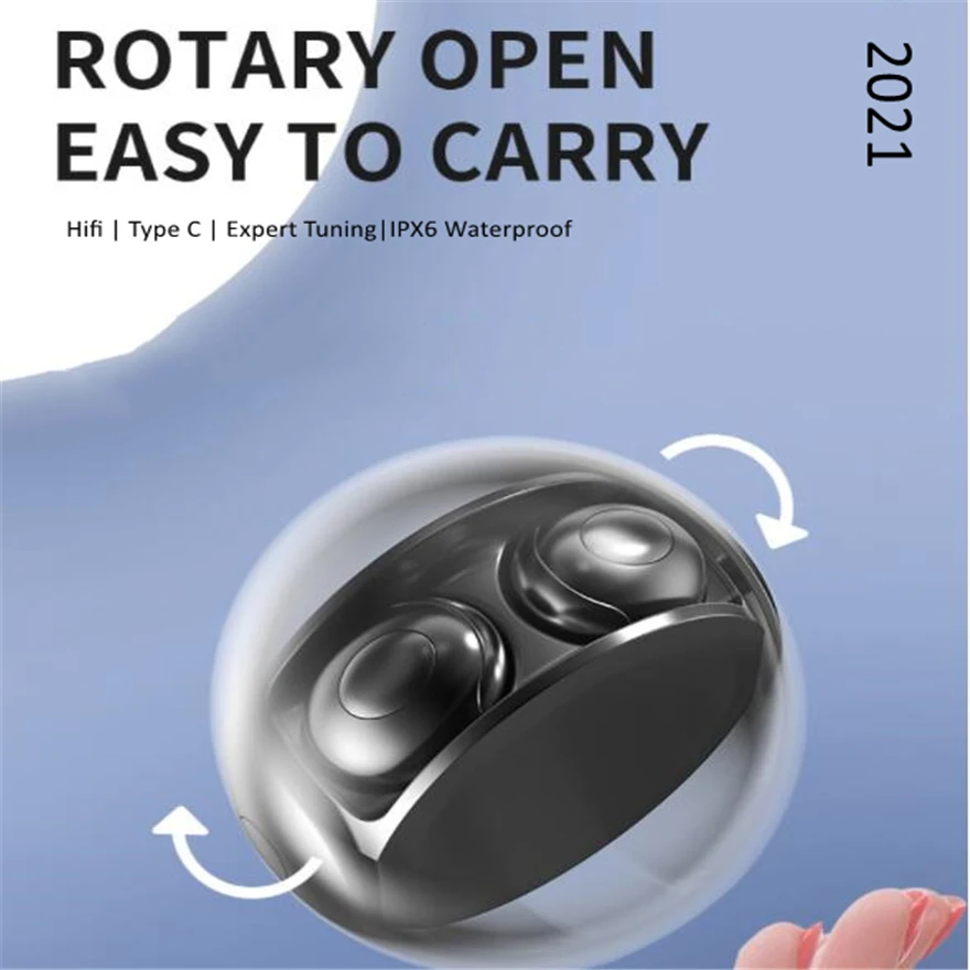 

Earphones With Microphone Waterproof Hifi Earbuds Headset Tws Handfree Ear Buds Wireless Earpiece In Rotating Charging Box