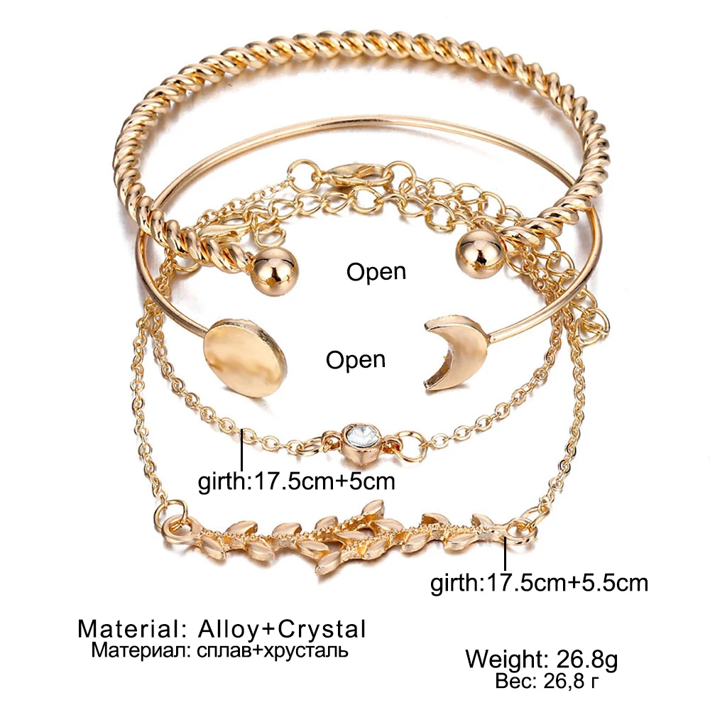 ZOVOLI бохо украшения золотой листьями и луной многослойный браслет женский