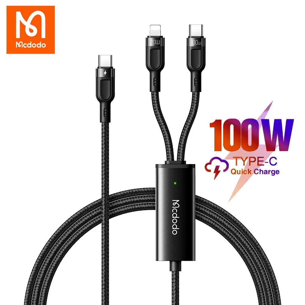 Mcdodo 2 in 1 Fast Charging Cable 100W Type C Lightning Data Cord For iPhone 13 12 11 Pro Xiaomi Samsung USB C Phone Charge Line