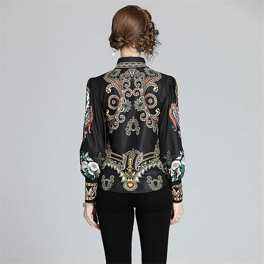 

Luxury Clothes Designer Tops For Women Top Brand Runway Shirt Lantern Sleeve Vintage Blouse Spring Printed Shirts Bluzka Damska