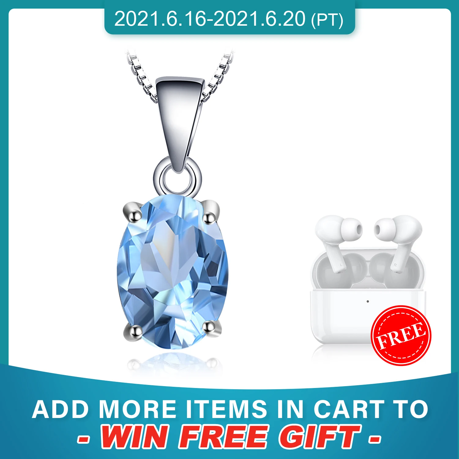 

JewelryPalace Natural Blue Topaz Pendant Necklace 925 Sterling Silver Gemstones Choker Statement Necklace Women No Chain