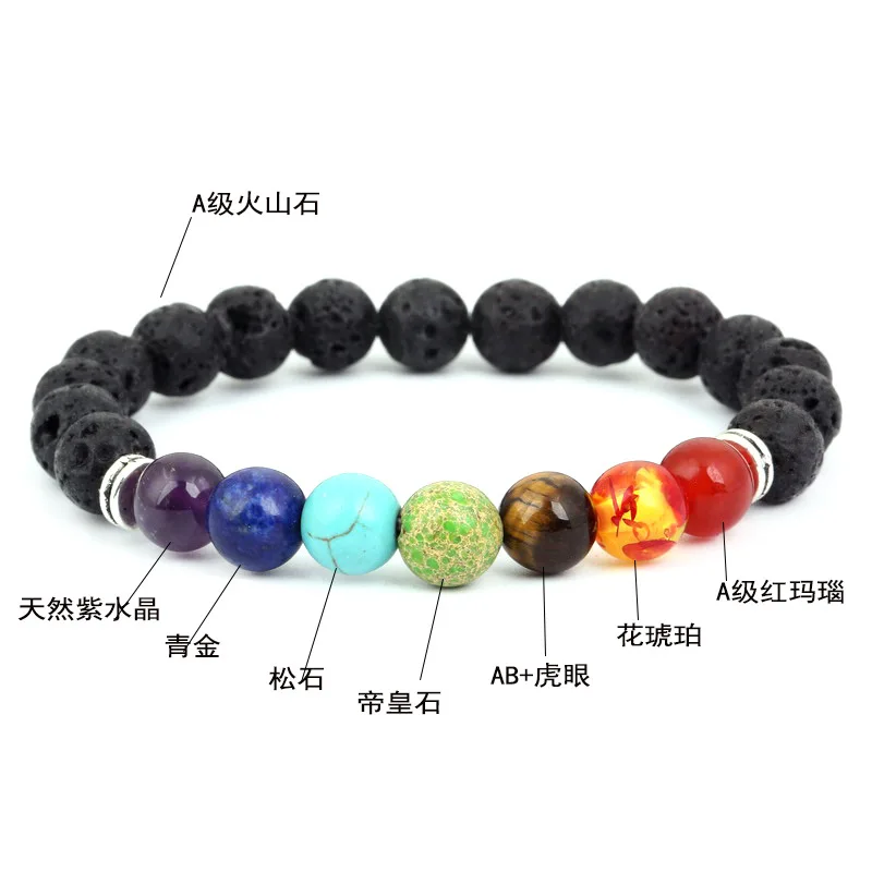

AJC Natural Stone Bracelet Seven Chakra Alloy Accessories Crater Stone Lady Aroma String Men Stone Yoga Bracelet