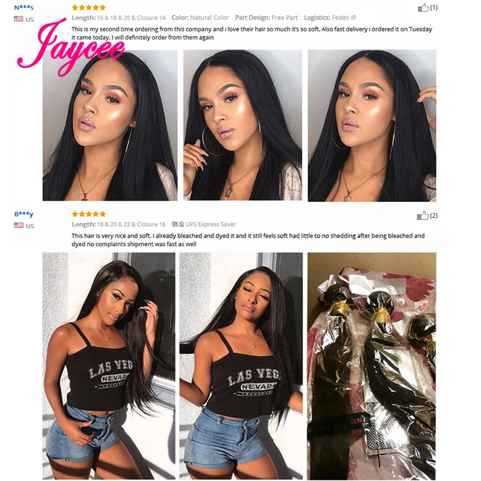 Jaycee Brazilian Straight Wave Hair Bundles Remy Weave 4 piece Extensions tissage cheveux humain | Шиньоны и парики
