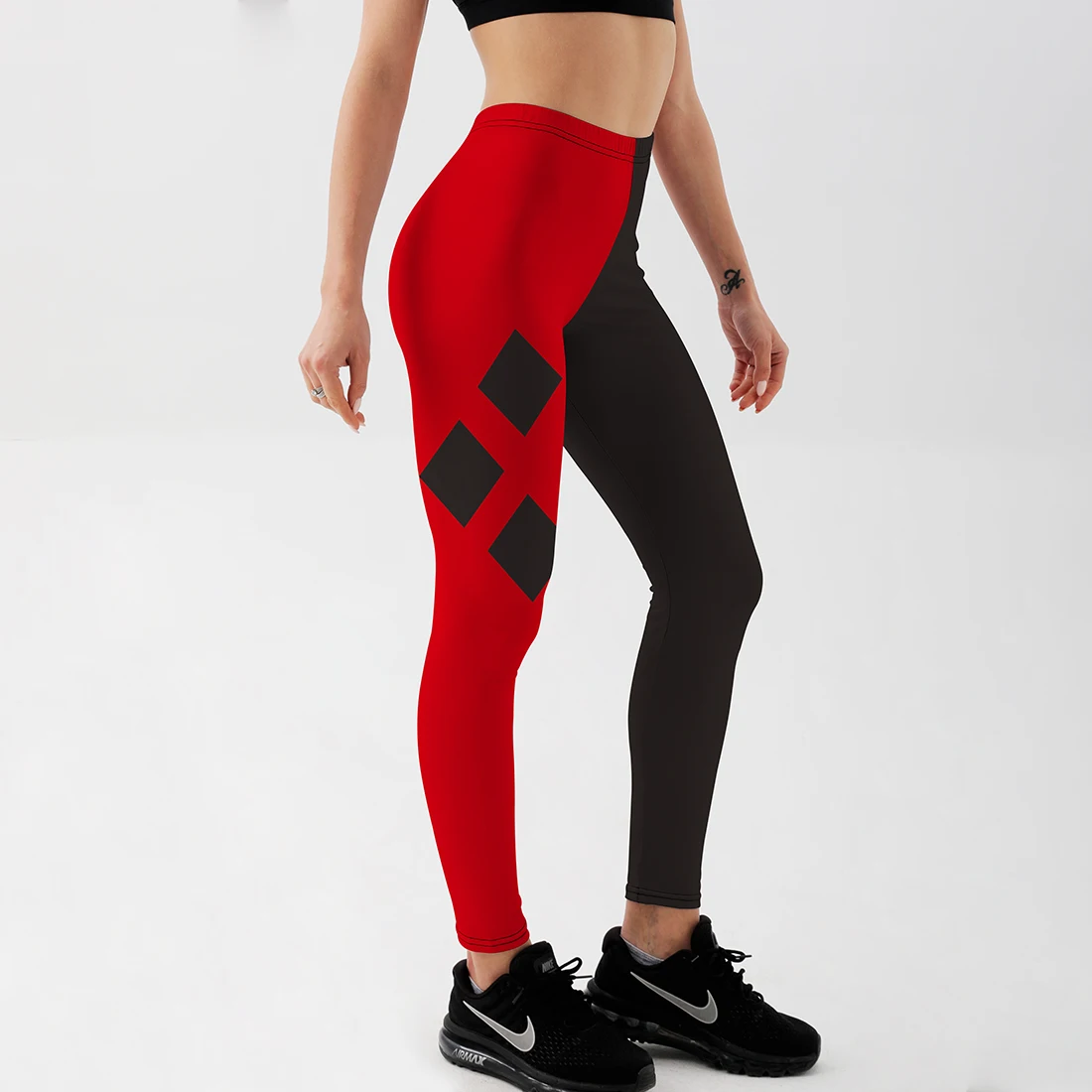 Женские леггинсы с цифровым принтом красные и черные принтом|red and black leggings|black