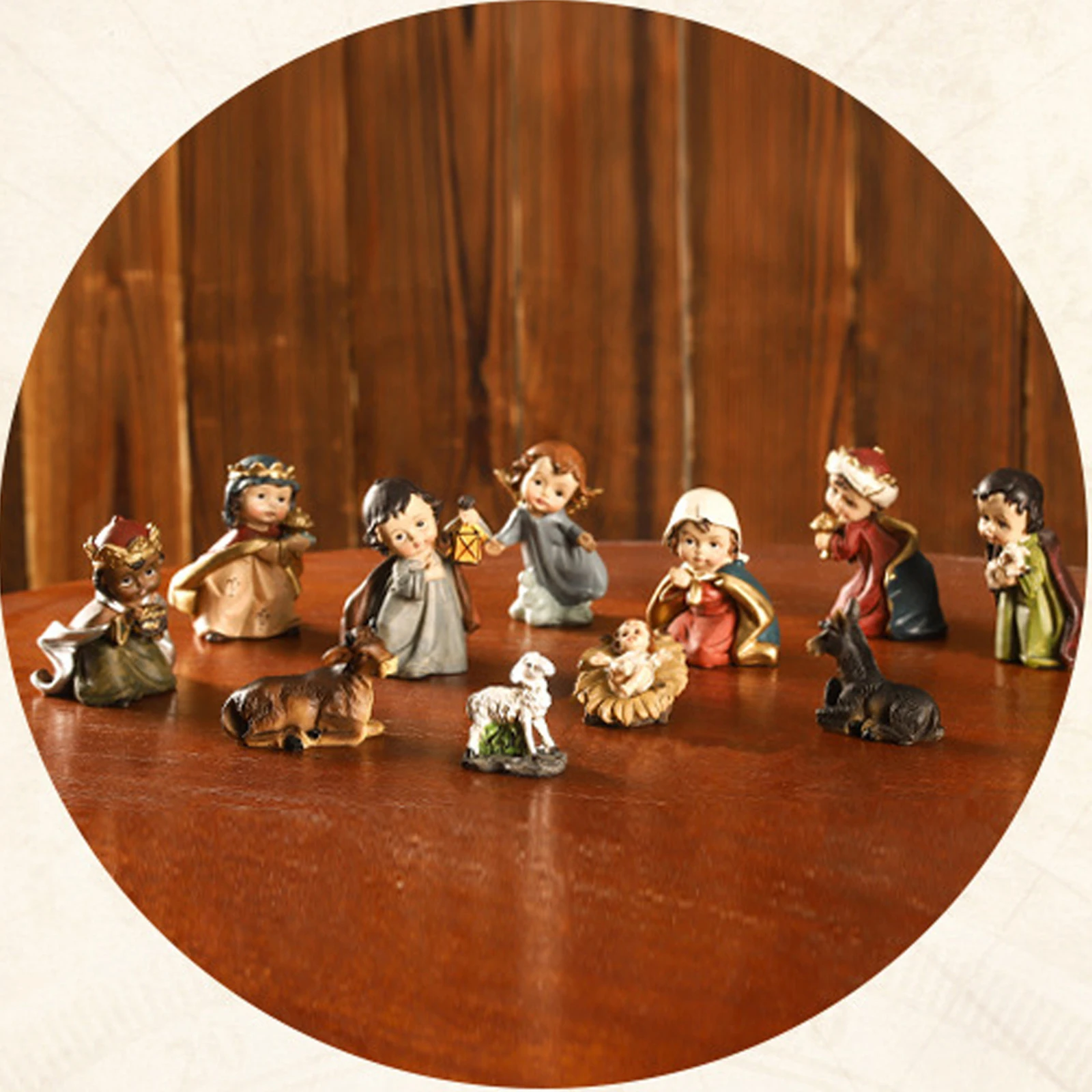

Resin Nativity Xmas Figurine Jesus Hand Painted Manger Miniatures Ornaments