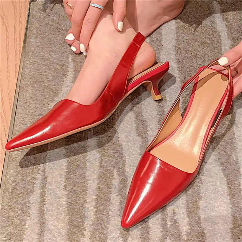 

Party Sandals Women's Cow Leather Kitten Heel Party Pumps Pointed Toe Gladiators Mary Janes Slingback Shoes 34 35 36 37 38 39 40