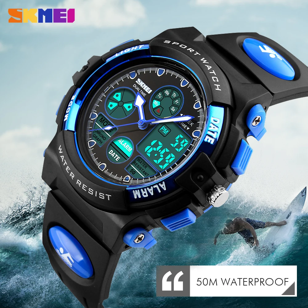 SKMEI Детские уличные спортивные цифровые часы светящиеся водонепроницаемые