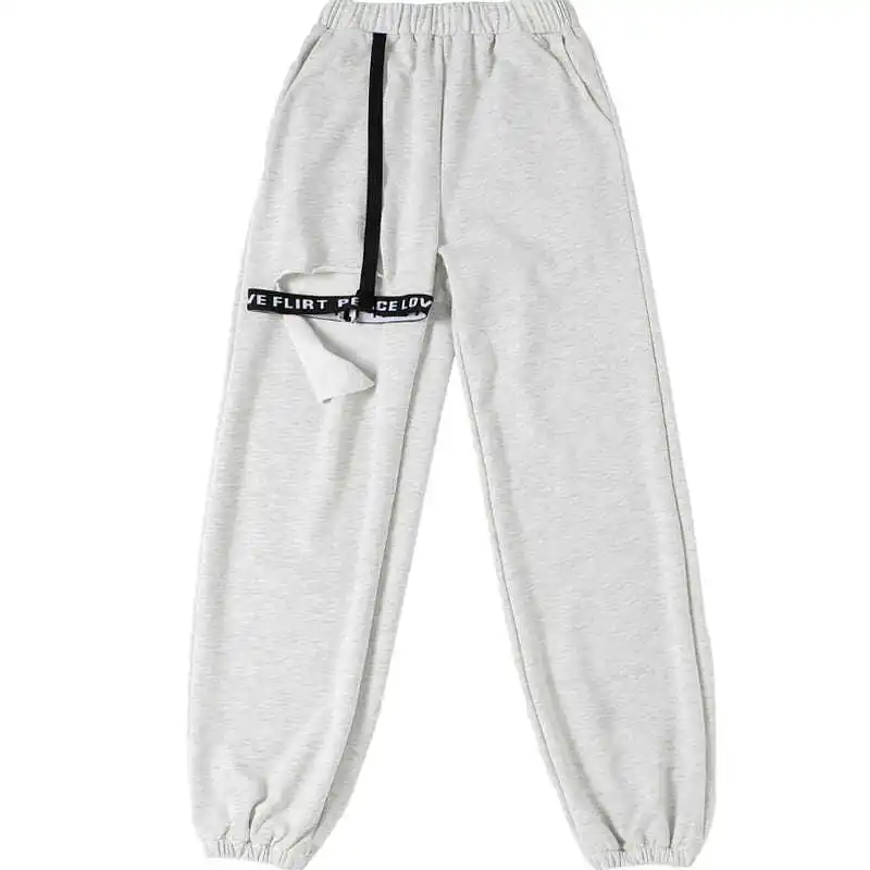 

Hip Hop sweatpants women spring fashion 2021 solid Hole trousers Streetwear High waist Gray Loose women clothing