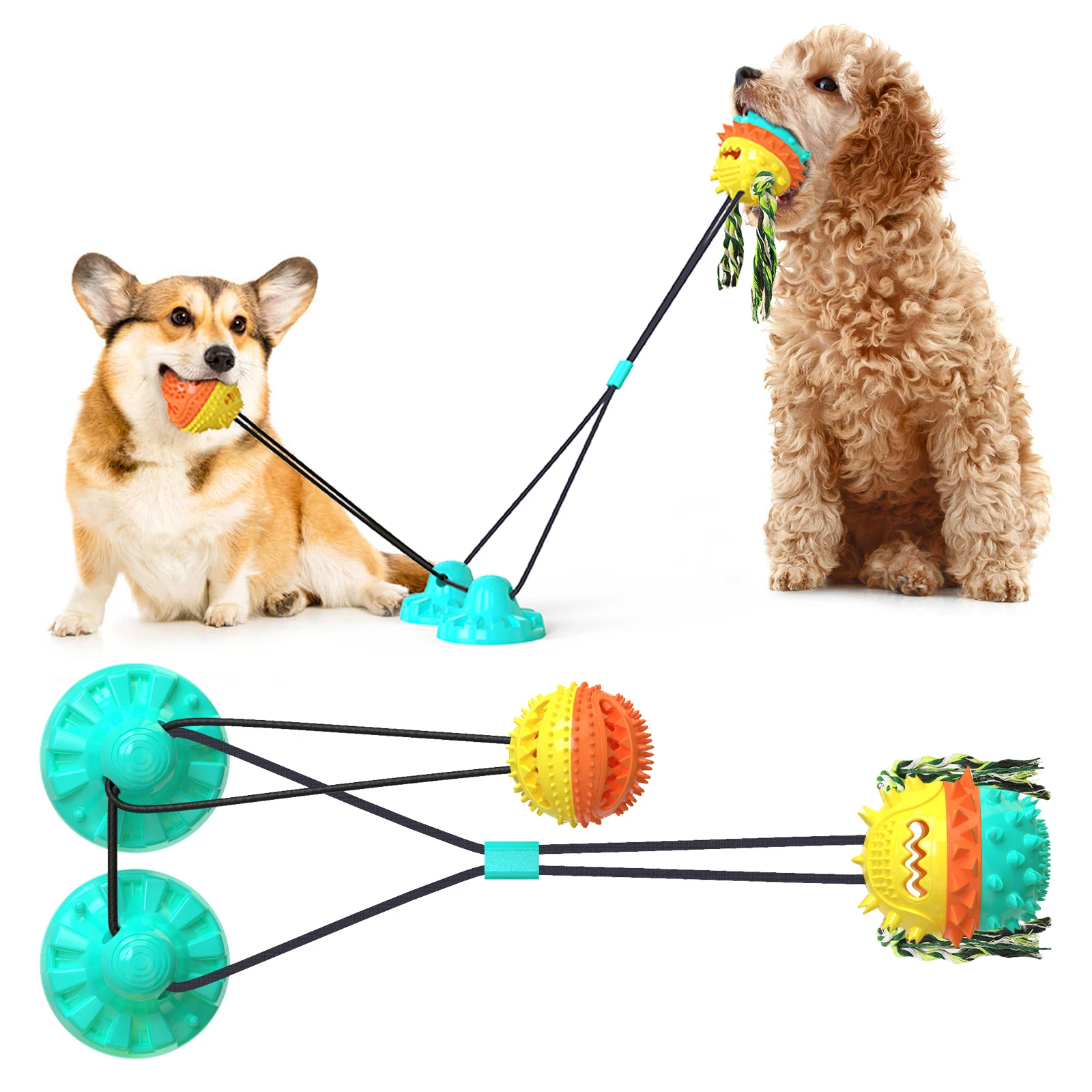 

Duable Suction Cup Dog Chew Toys Dog Rope Ball Interactive Tug of War Toy Pet Aggressive Chewers Molar Bite Squeaky Ball Puzzl