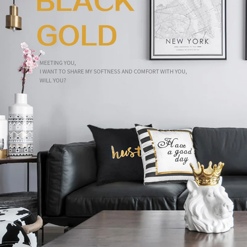 Скандинавский черно белые Brozing наволочка золото Фольга Декоративные Чехлы для