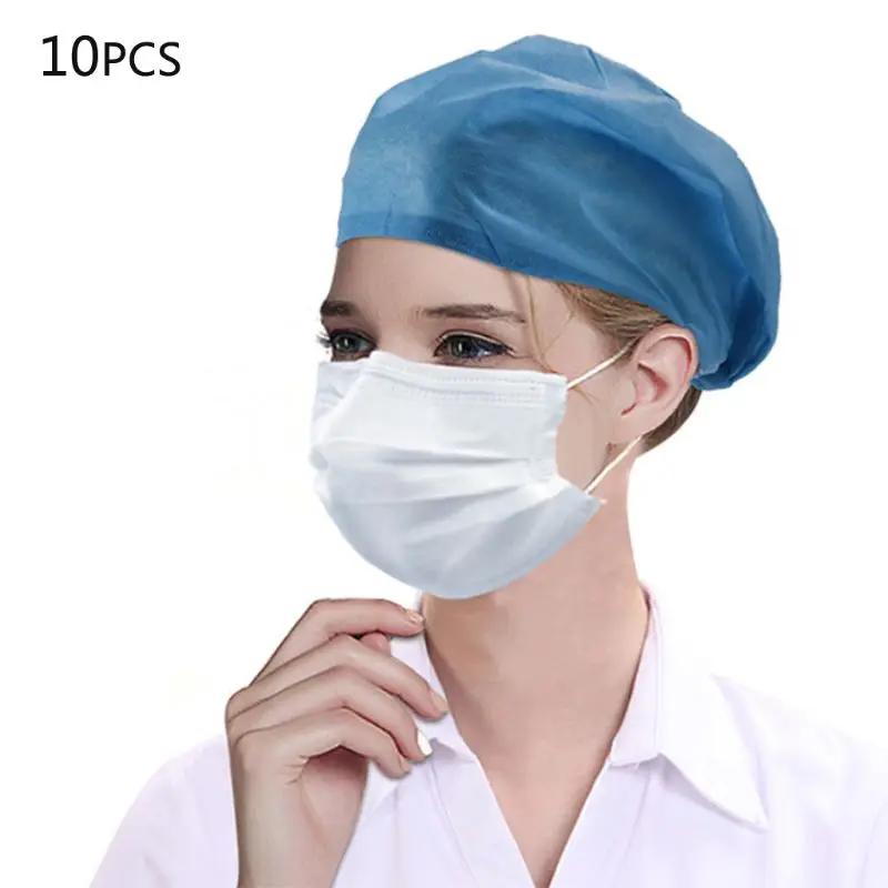 

10Pcs Non-Woven Disposable Bouffant Cap Waterproof Dust Proof Elastic Hair Net Head Cover for Doctor Nurse