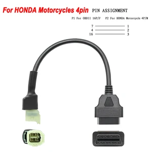 Новый OBD 16pin до 4 Pin для мотоциклов Honda 4 Pin адаптером для двигателя кабель OBD2 16 пиновый Мужской 4-контактный удлинитель тестер