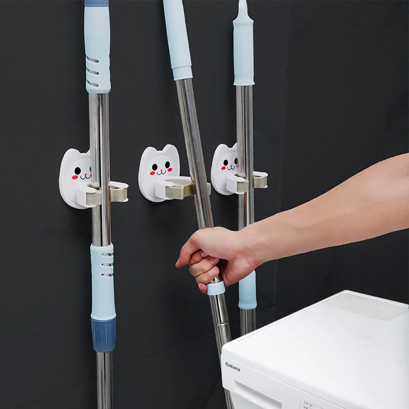 

Wall-Mounted Mop Hooks Household Free Punching Bathroom Kitchen Balcony Seamless Mop Clip Multifunctional Self-Adhesive Hook