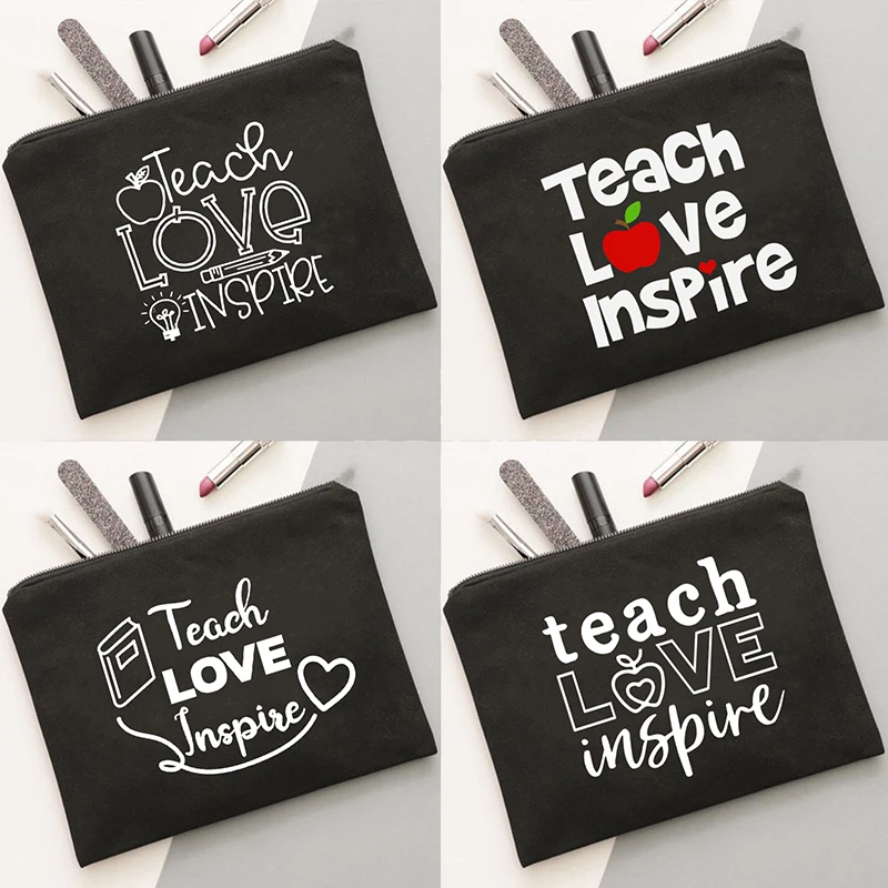 

Teacher Love Inspire Women Outdoor Storage Bag Toiletries Organizer Cosmetic Case Portable Female Travel Make Up Pouch Best Gift