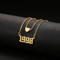 custom name date lettering necklace year number heart pendant stainless steel layered necklace gold 1980 2019 birthday year gift