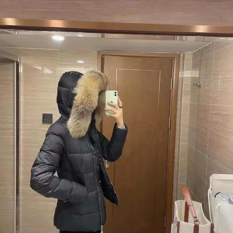 Brand Puffer Jacket 2021 Winter Women Natural Fox Fur Collar Slim Belt White Duck Down Jacket Feather Coat Mujer Parkas