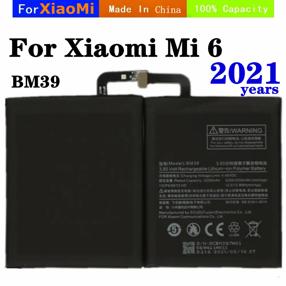 

Батарея BM39 2021 года для телефона Xiaomi Mi 6 Mi6, батарея 3350 мАч, Высококачественная сменная батарея для смартфона