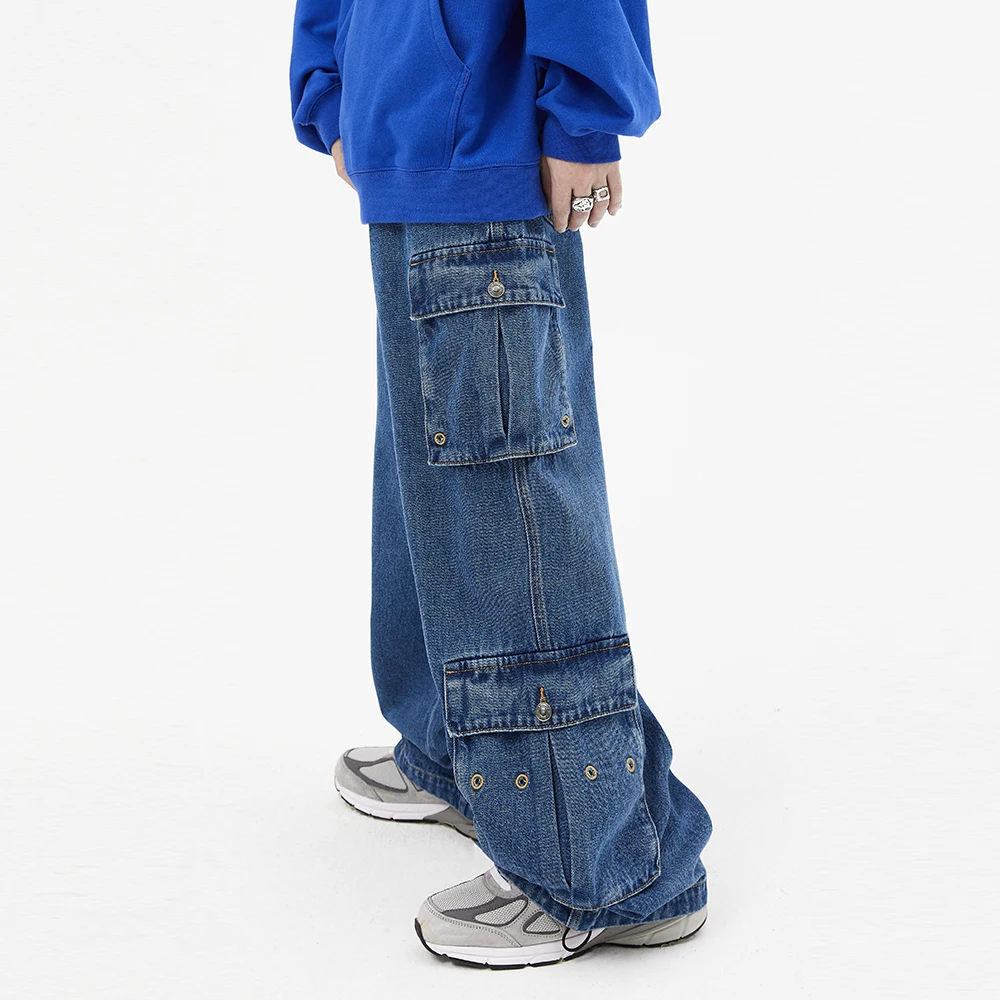 Work jeans men's loose straight tube autumn fashion brand trend versatile dark blue casual