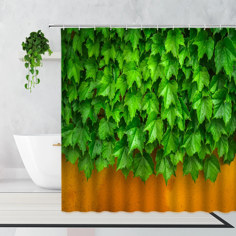 

Summer Ivy Green Leaves Shower Curtains Idyllic Plants Flowers Vines Fence Wall Garden Decor Hanging Cloth Bathroom Bath Curtain