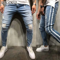 jeans men ripped jeans pants hole skinny slim thin frayed denim trousers skinny cargo pants male streetwear fashion secense